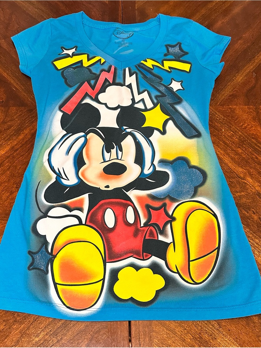 Disney Mickey Mouse Blue Short Sleeve Graphic Tee for Women
